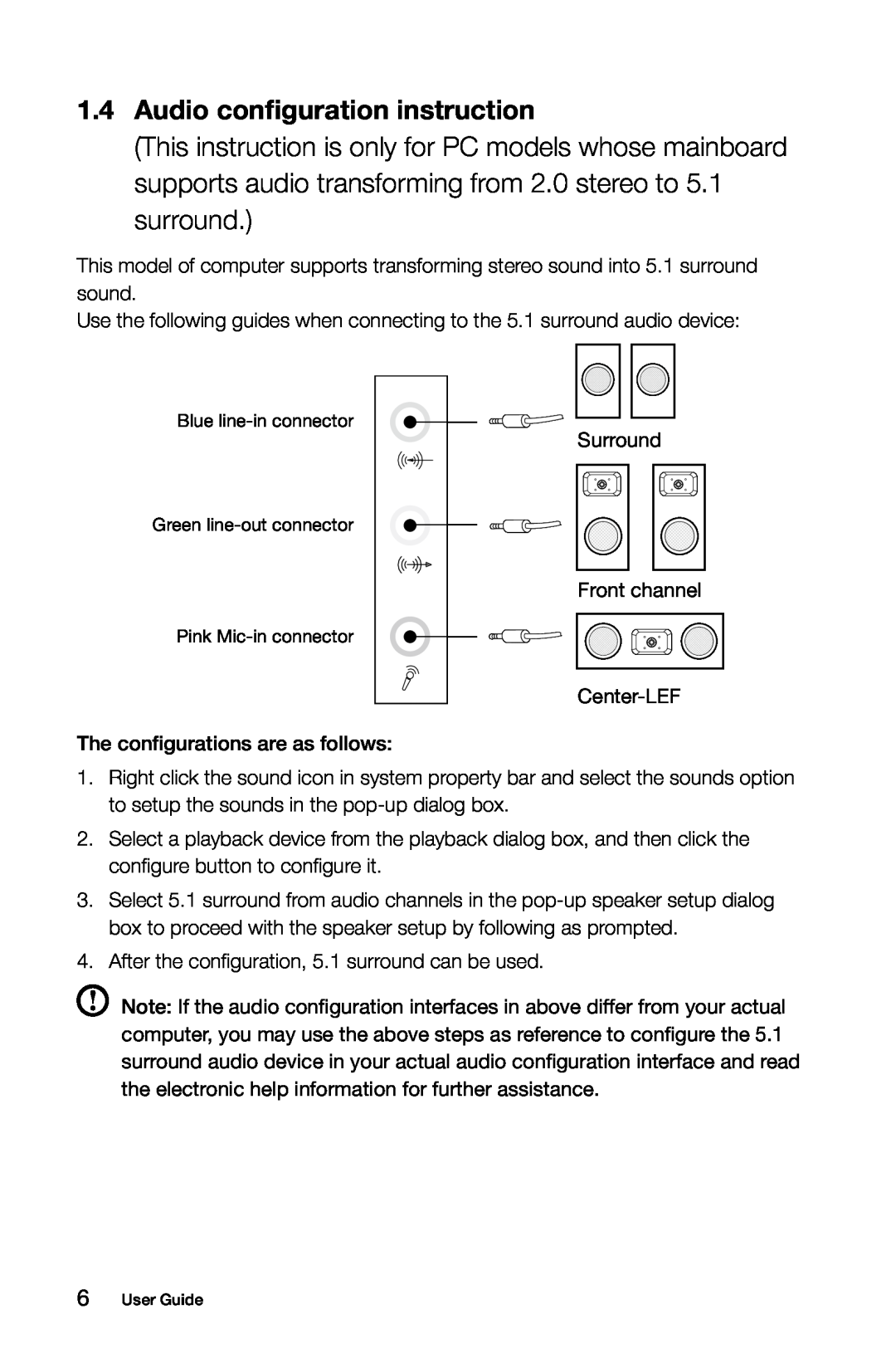 Lenovo H5S manual 1.4Audio configuration instruction 