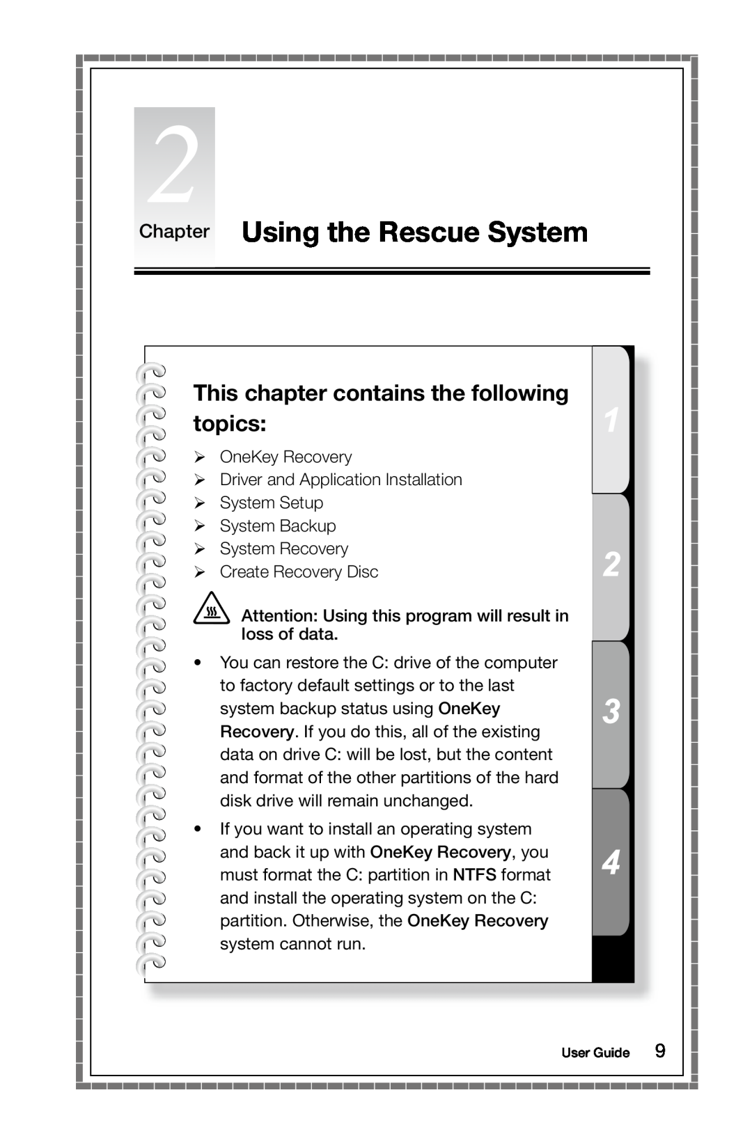 Lenovo H5S manual Chapter Using the Rescue System, This chapter contains the following topics 