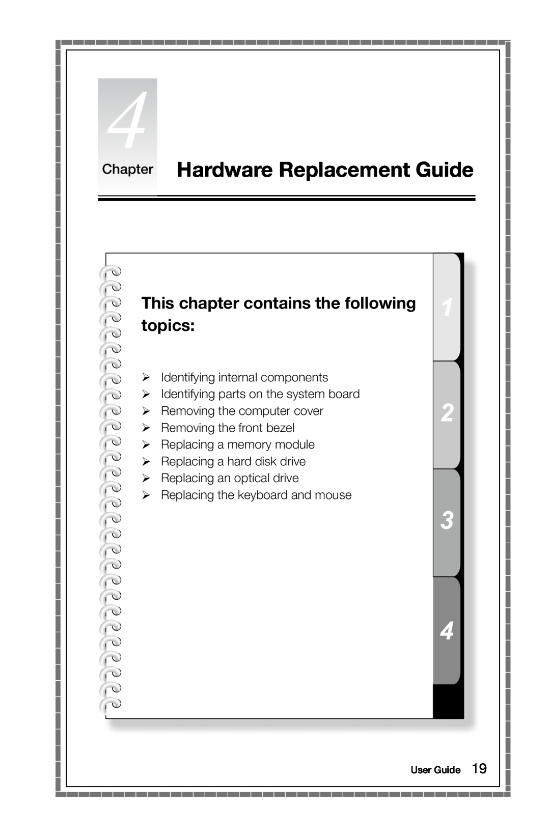 Lenovo H5S Chapter Hardware Replacement Guide, This chapter contains the following topics,  Removing the front bezel 