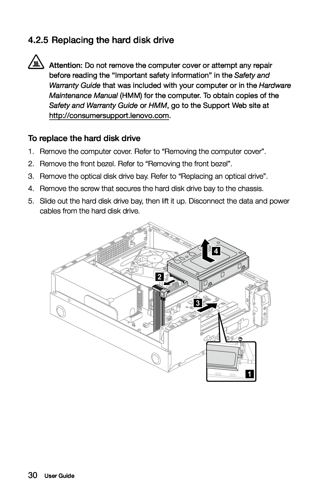 Lenovo H5S manual Replacing the hard disk drive, To replace the hard disk drive 