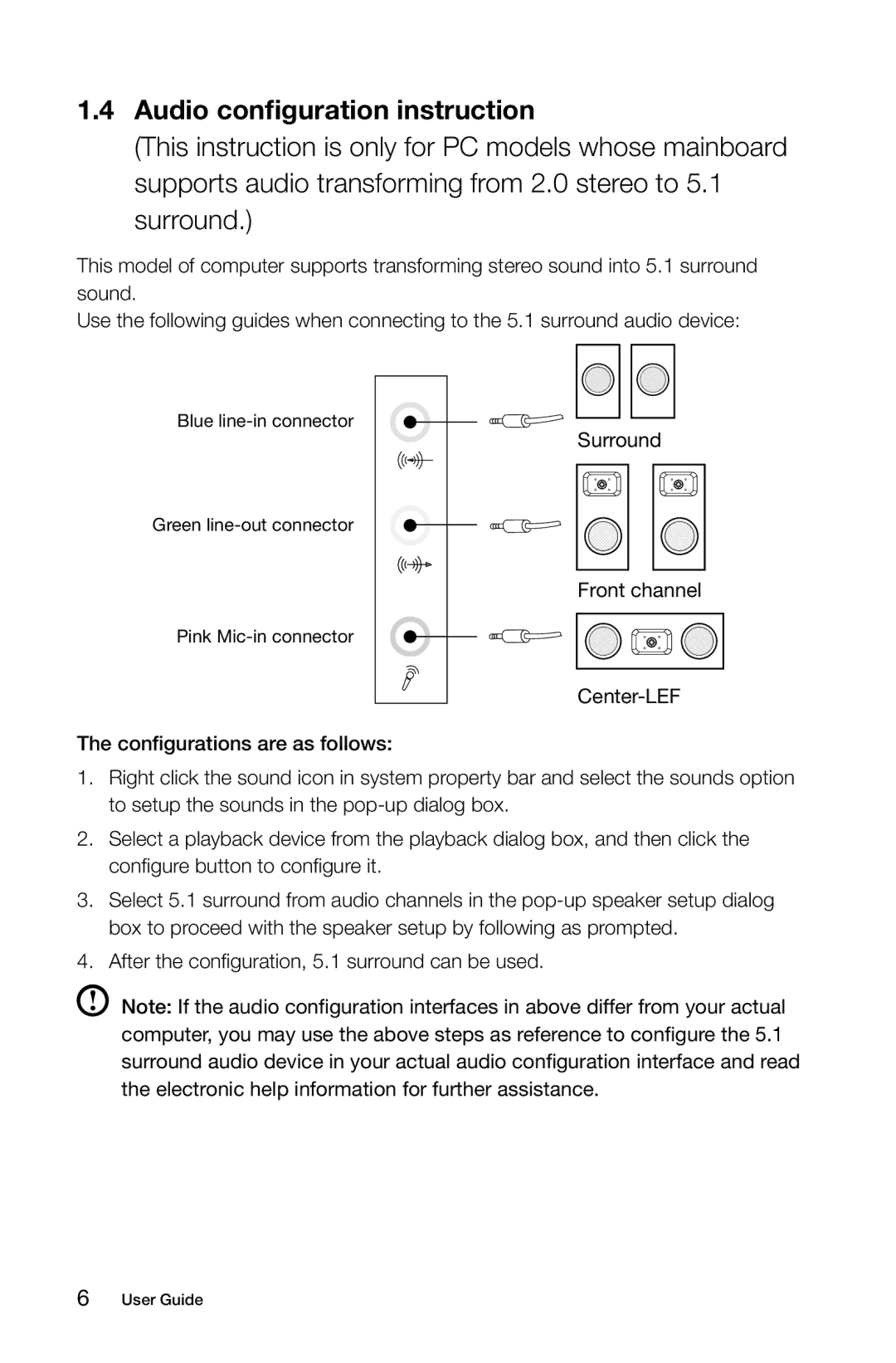 Lenovo H5S manual Audio configuration instruction 