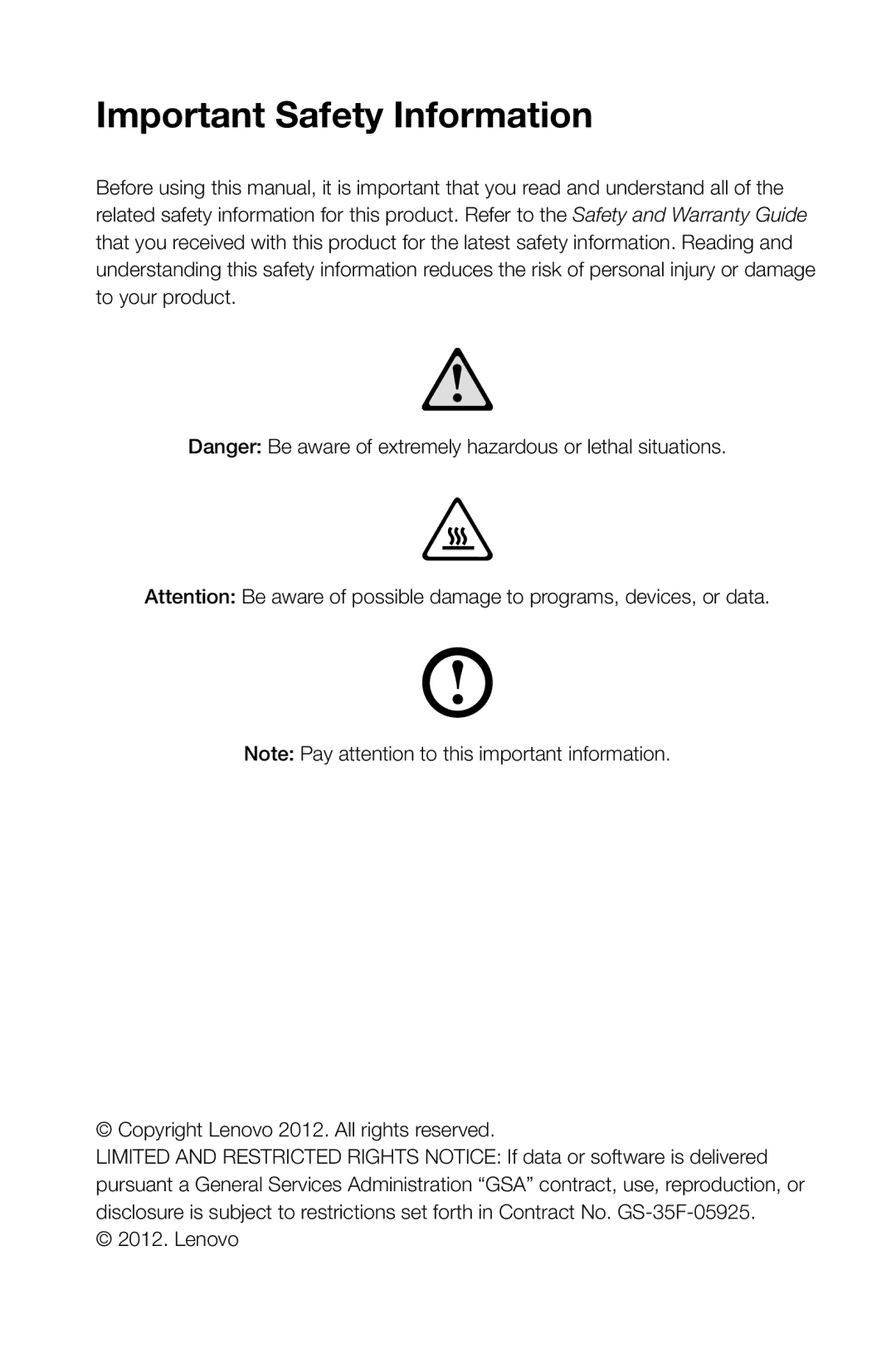 Lenovo H5S manual Important Safety Information 