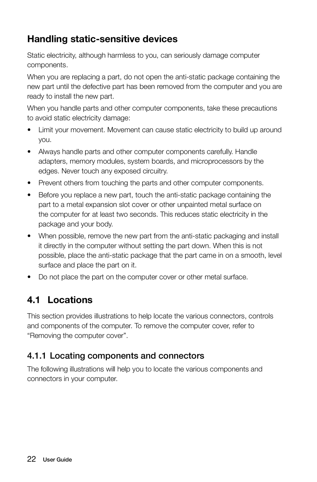 Lenovo H5S manual Handling static-sensitive devices, Locations, Locating components and connectors 