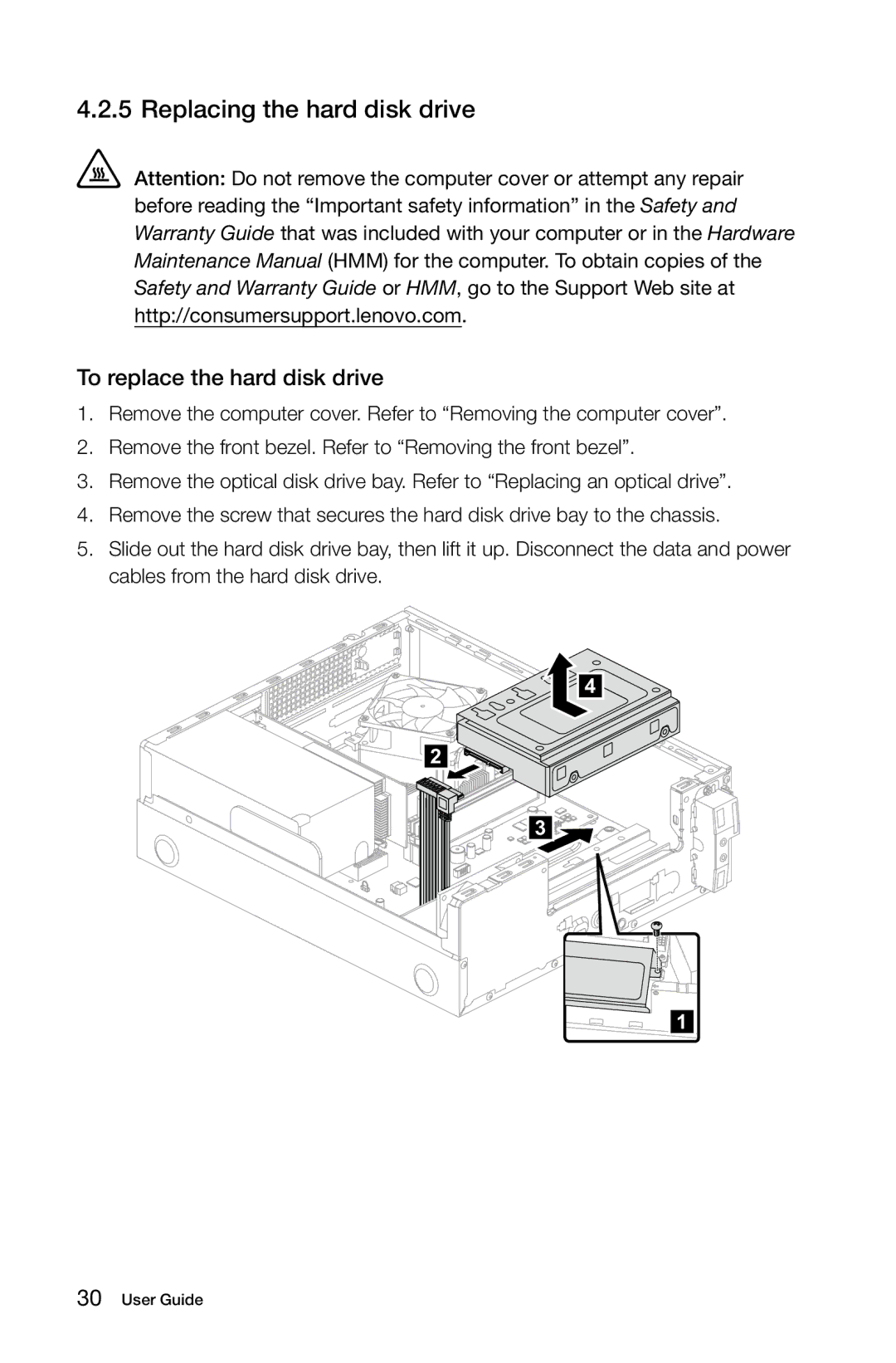 Lenovo H5S manual Replacing the hard disk drive, To replace the hard disk drive 