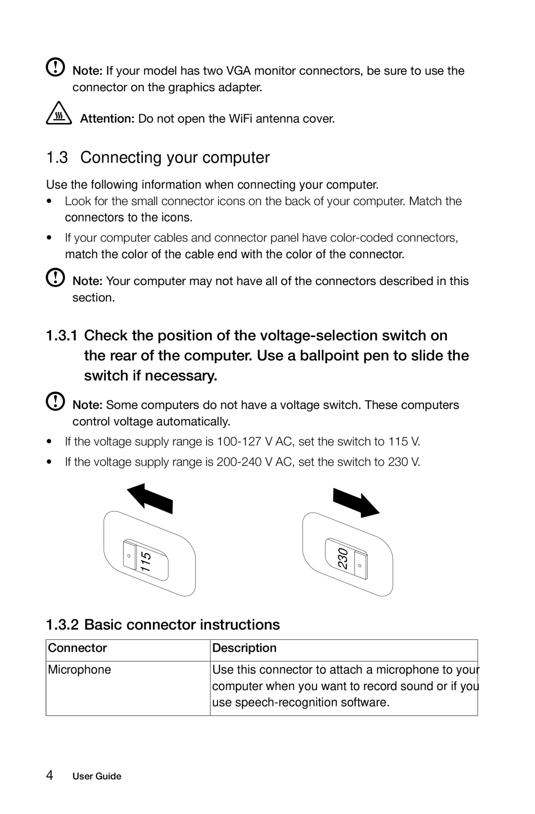 Lenovo H5S manual Connecting your computer, Basic connector instructions 