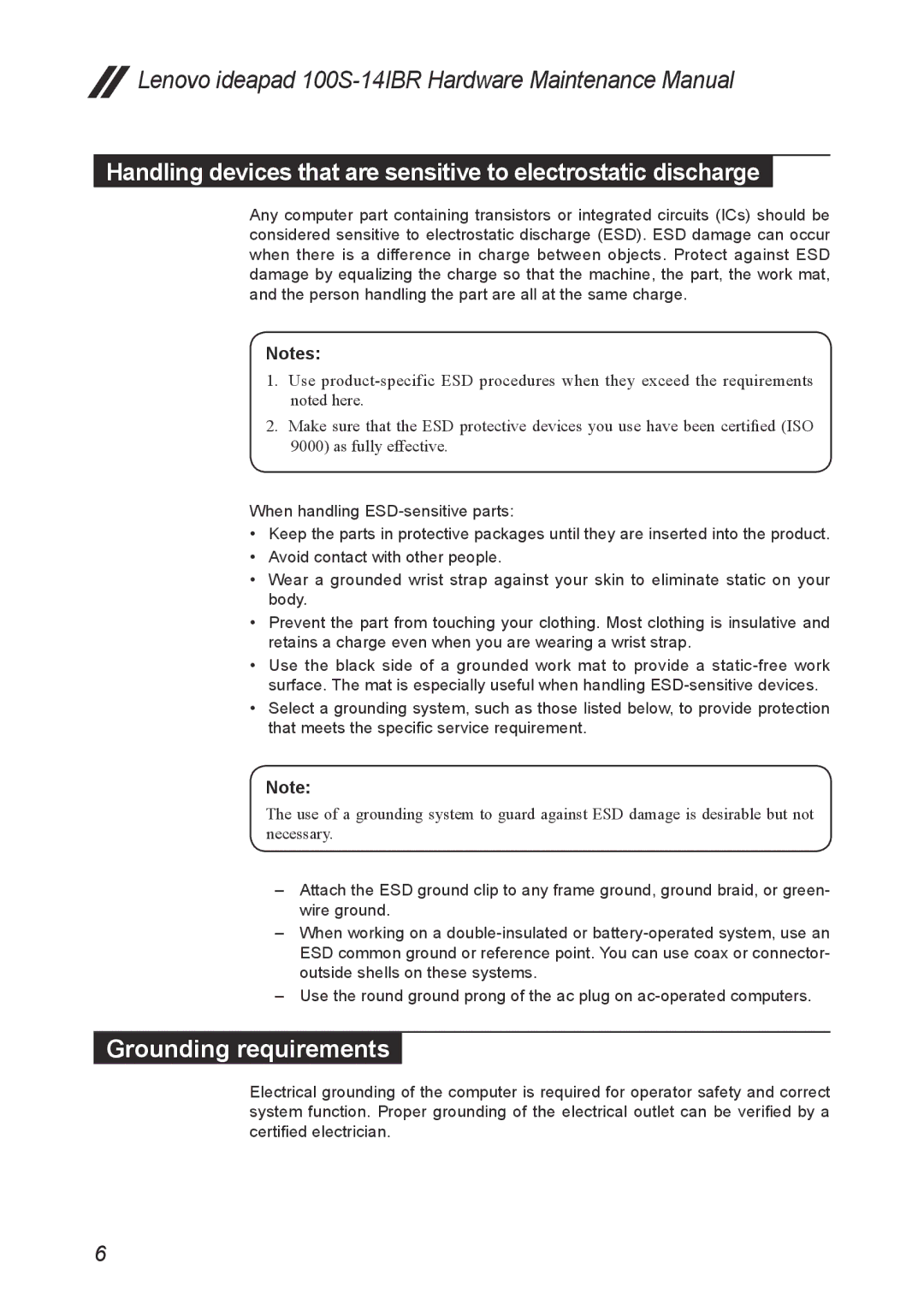 Lenovo IdeaPad 100S manual Grounding requirements 