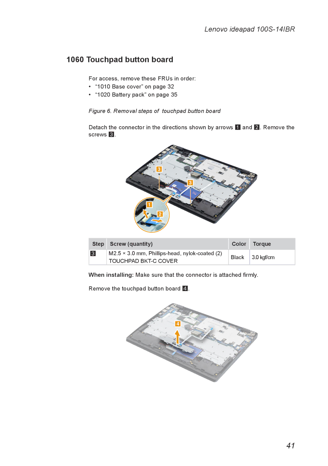 Lenovo IdeaPad 100S manual Touchpad button board, Removal steps of touchpad button board 