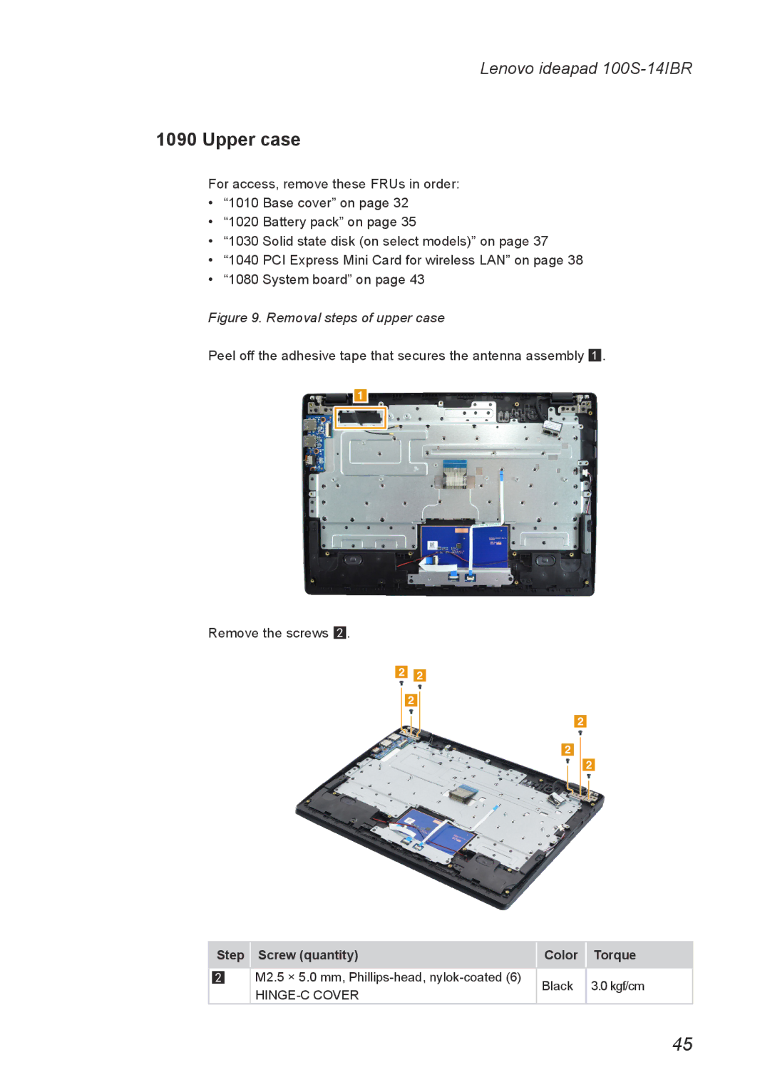 Lenovo IdeaPad 100S manual Upper case, Removal steps of upper case 