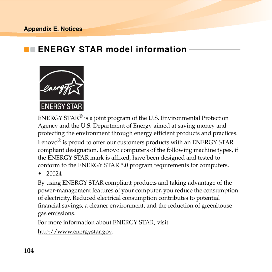 Lenovo K23 manual Energy Star model information, 104 