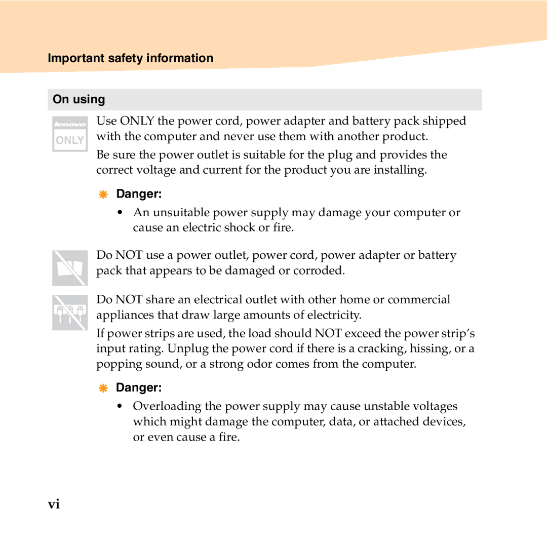 Lenovo K23 manual Important safety information On using 