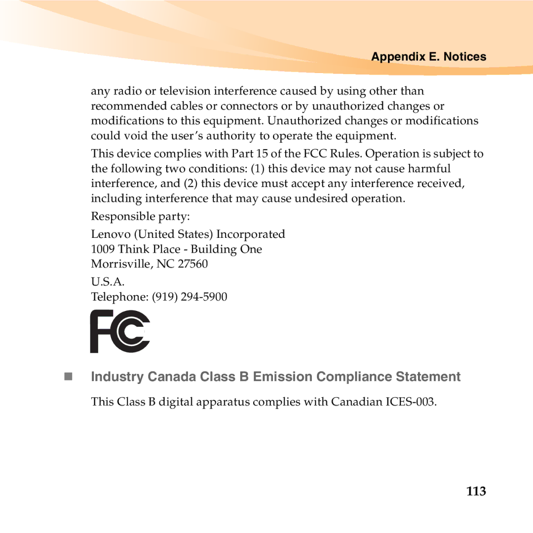 Lenovo K23 manual „ Industry Canada Class B Emission Compliance Statement, 113 