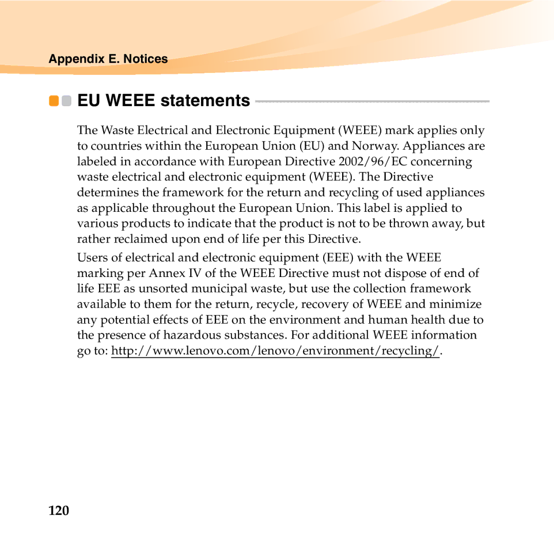 Lenovo K23 manual EU Weee statements, 120 