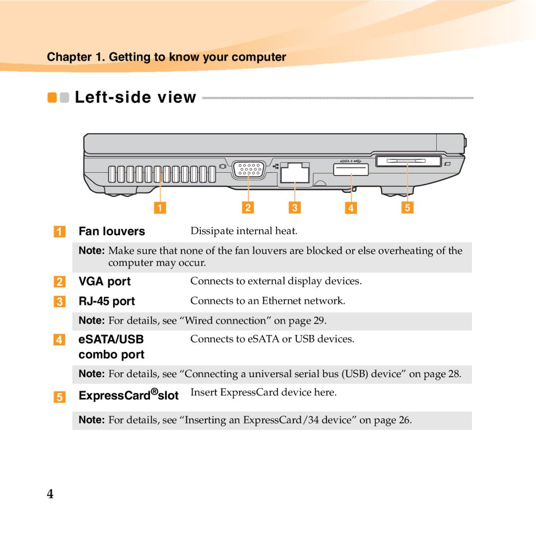 Lenovo K23 manual Left-side view, Esata/Usb, Combo port 