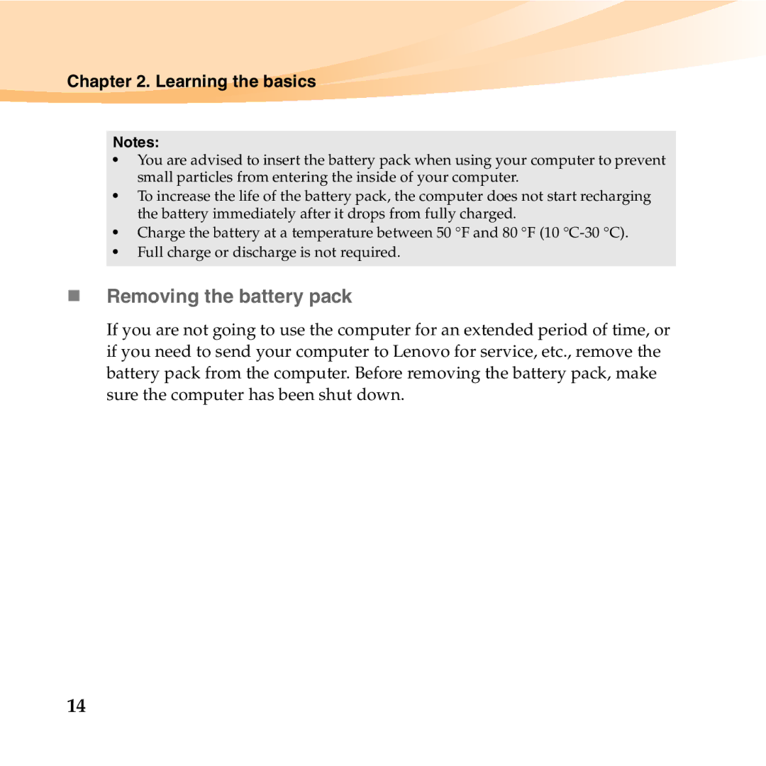 Lenovo K23 manual „ Removing the battery pack 