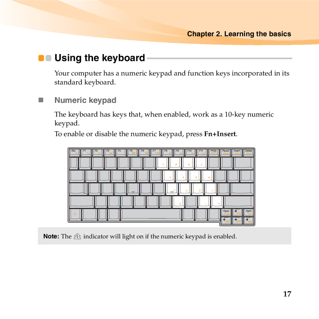 Lenovo K23 manual Using the keyboard, „ Numeric keypad 