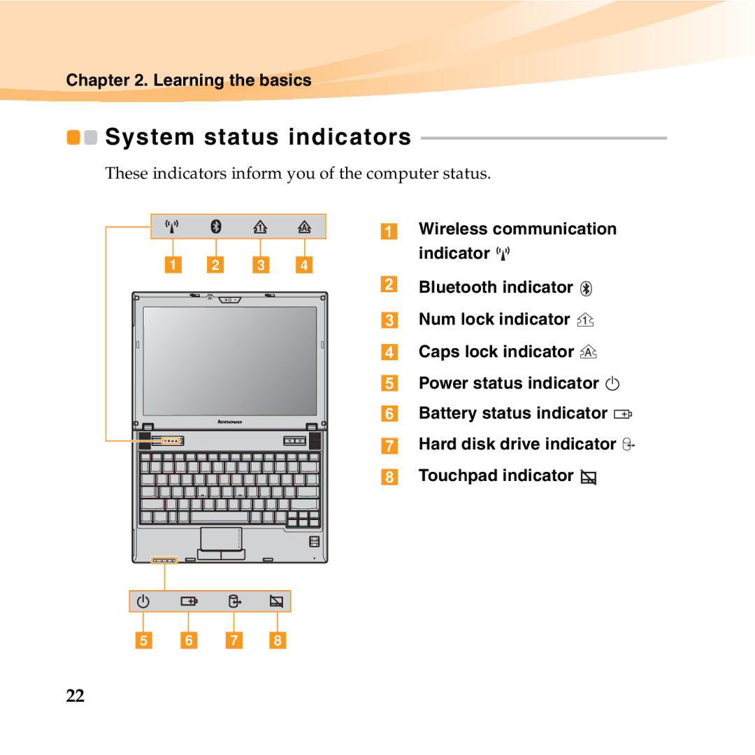 Lenovo K23 manual System status indicators, C d 