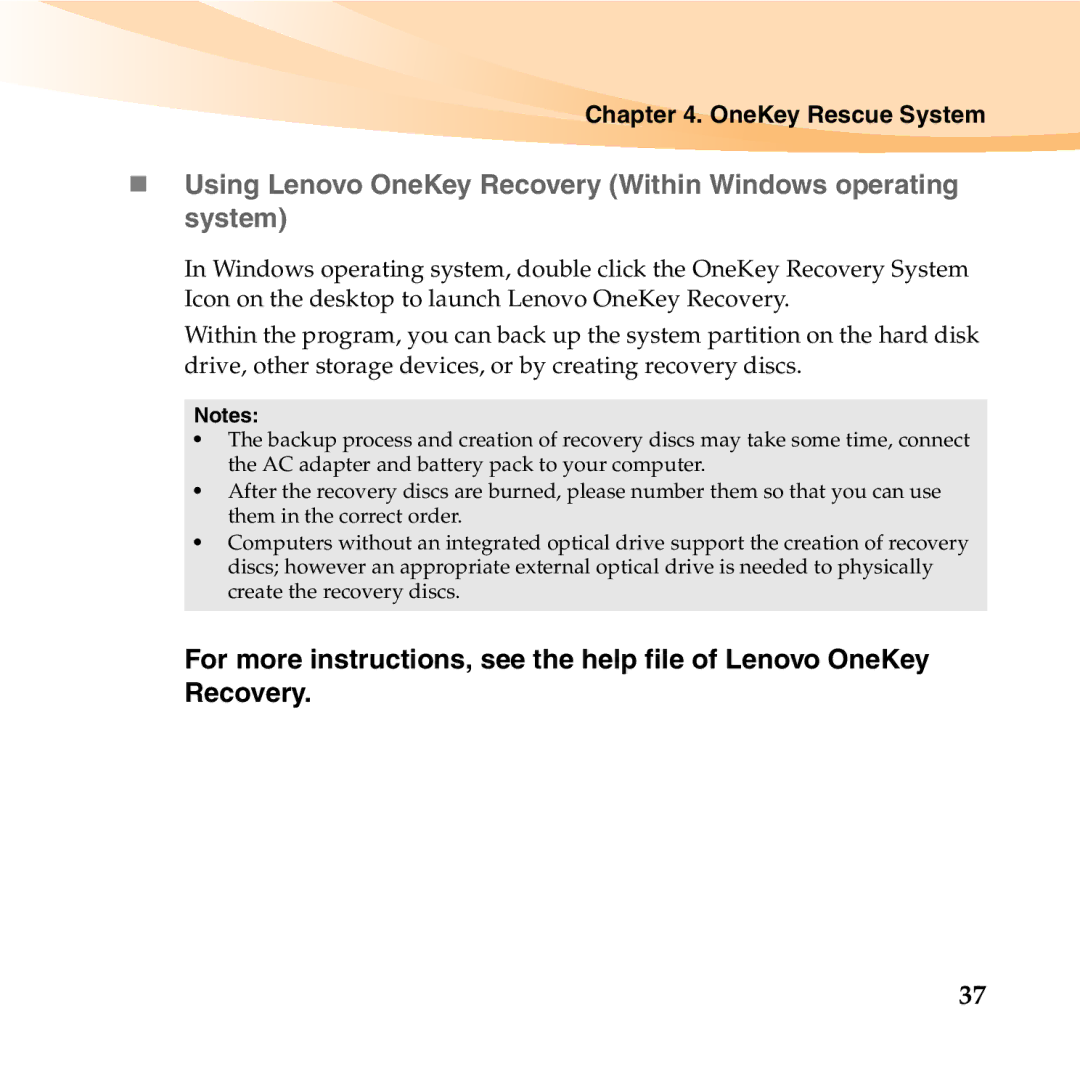 Lenovo K23 manual OneKey Rescue System 