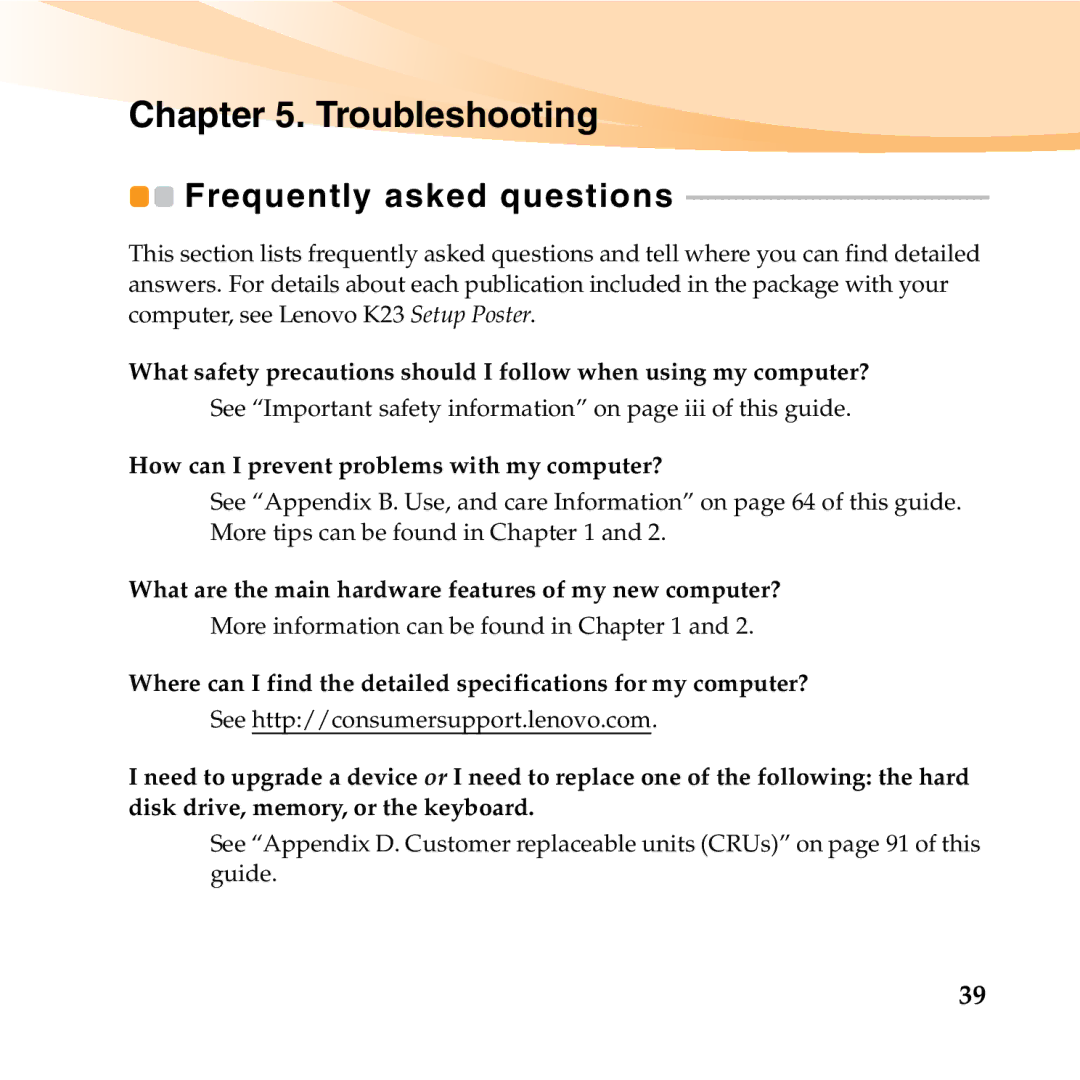 Lenovo K23 manual Troubleshooting, Frequently asked questions 
