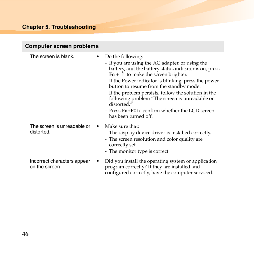 Lenovo K23 manual Troubleshooting Computer screen problems, Screen is blank 