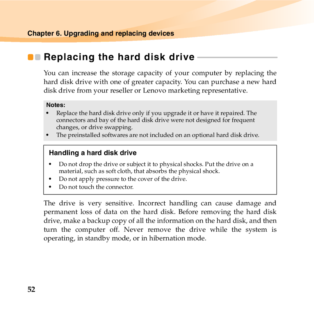 Lenovo K23 manual Replacing the hard disk drive, Handling a hard disk drive 