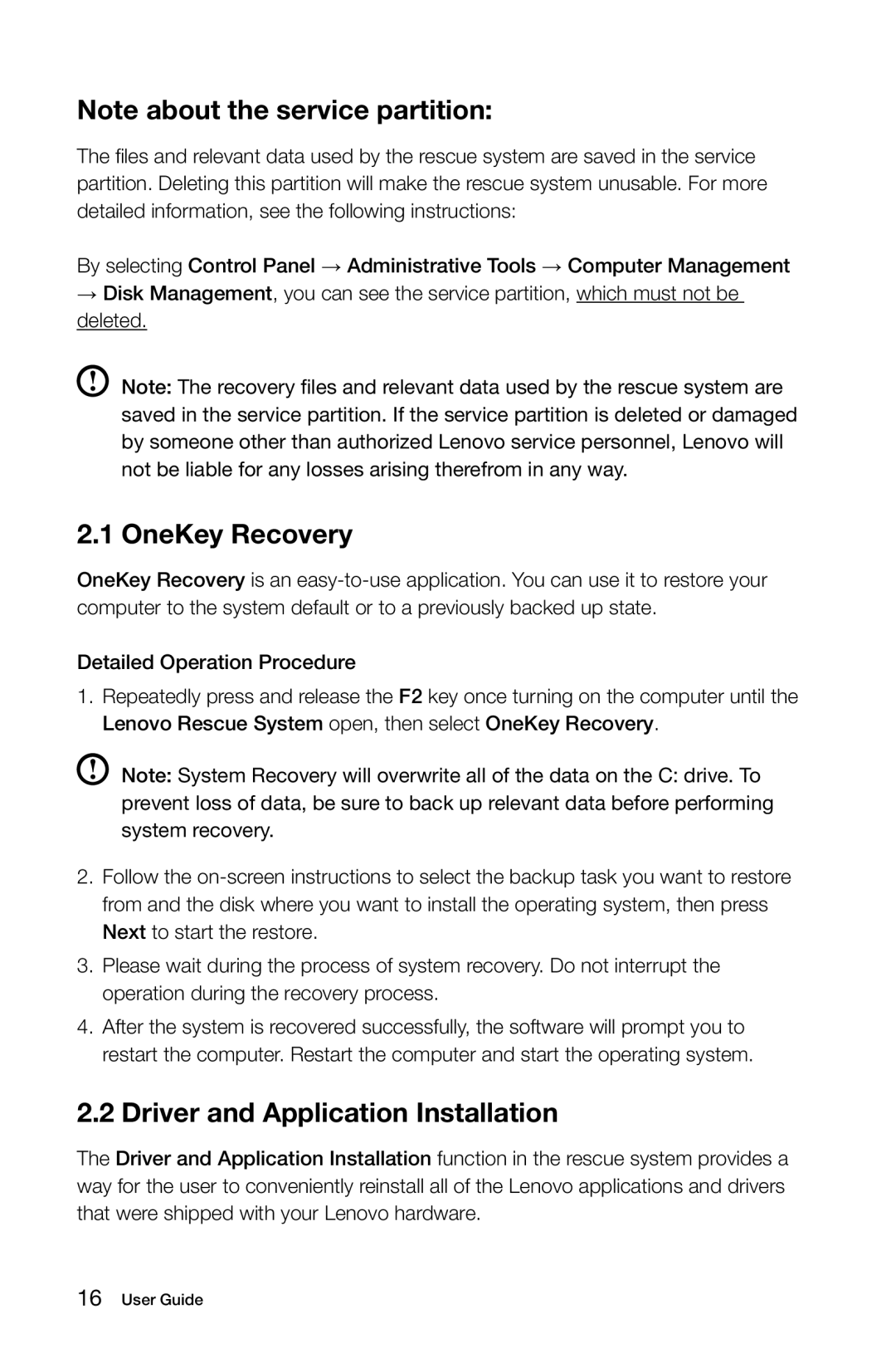 Lenovo K3 manual OneKey Recovery, Driver and Application Installation 