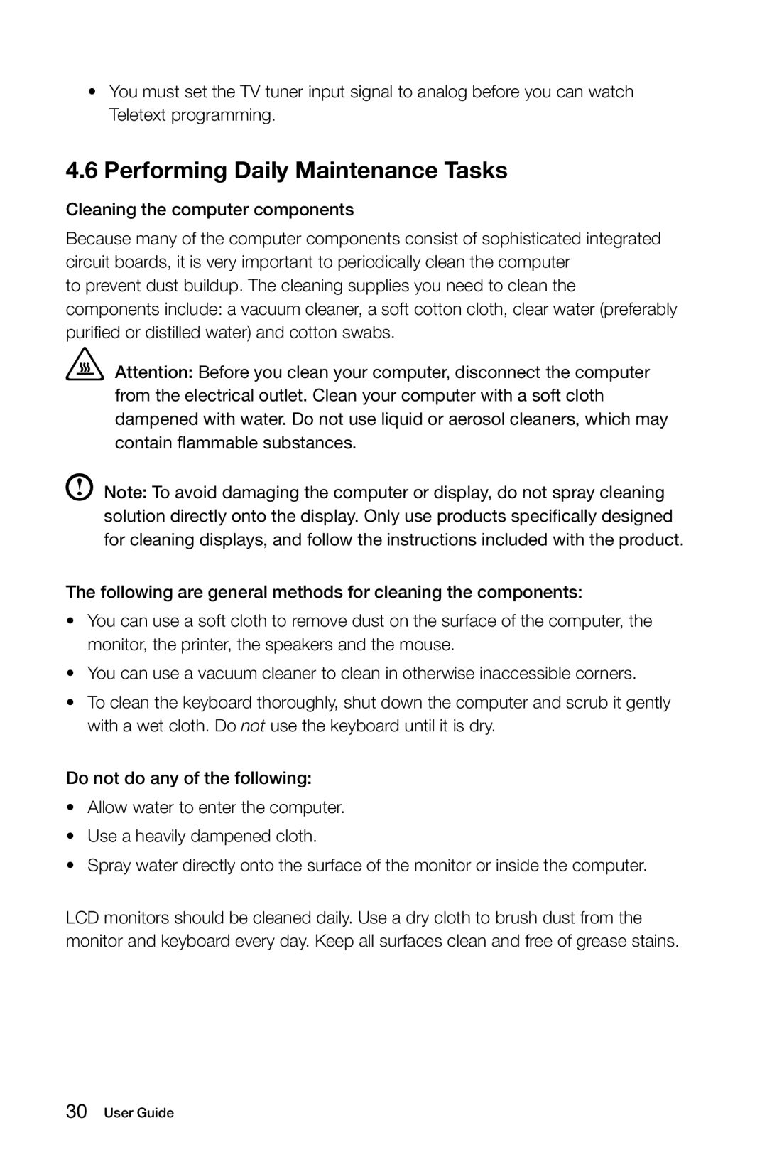 Lenovo K3 manual Performing Daily Maintenance Tasks, Cleaning the computer components 