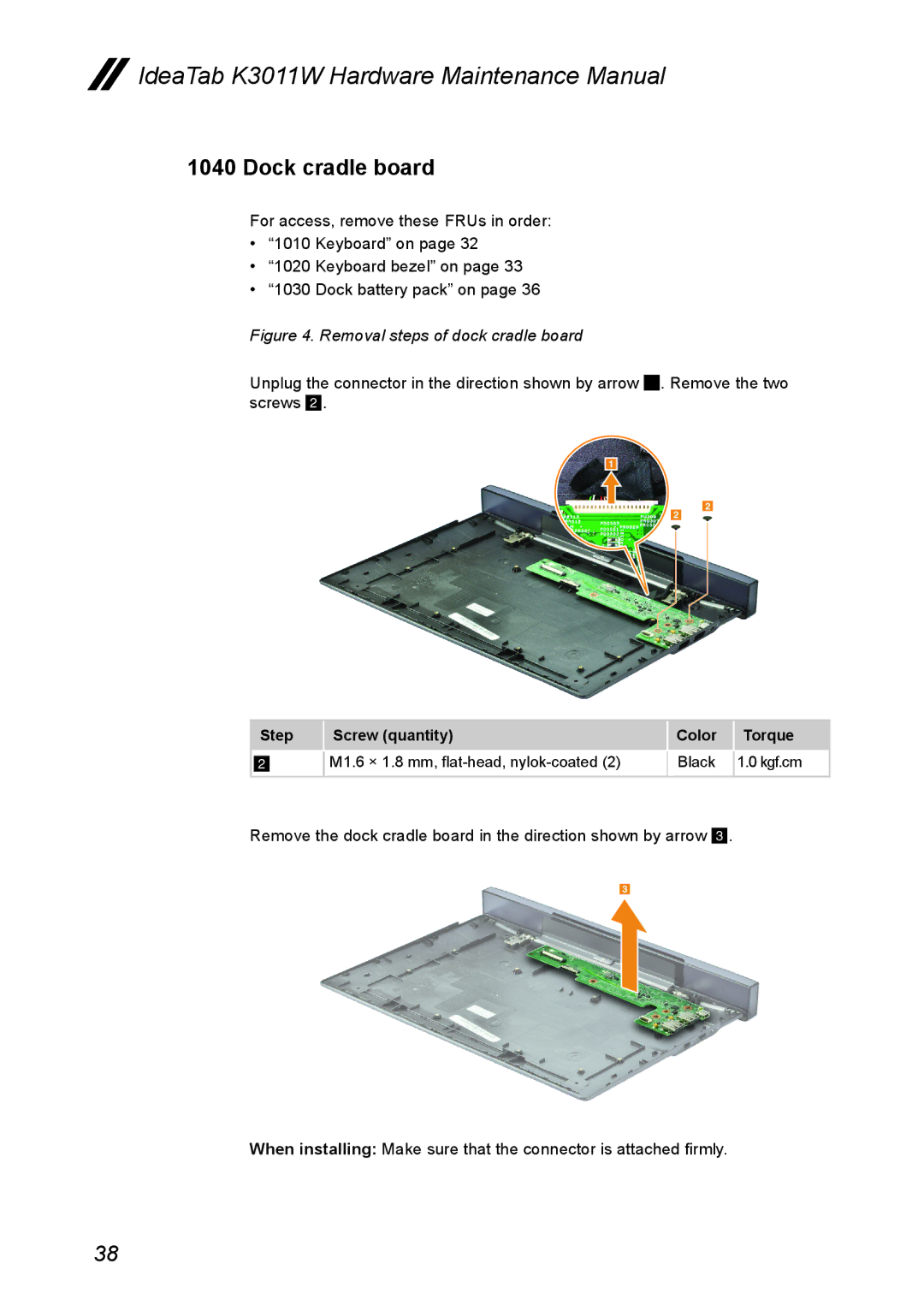 Lenovo K3011W manual Dock cradle board, Removal steps of dock cradle board 