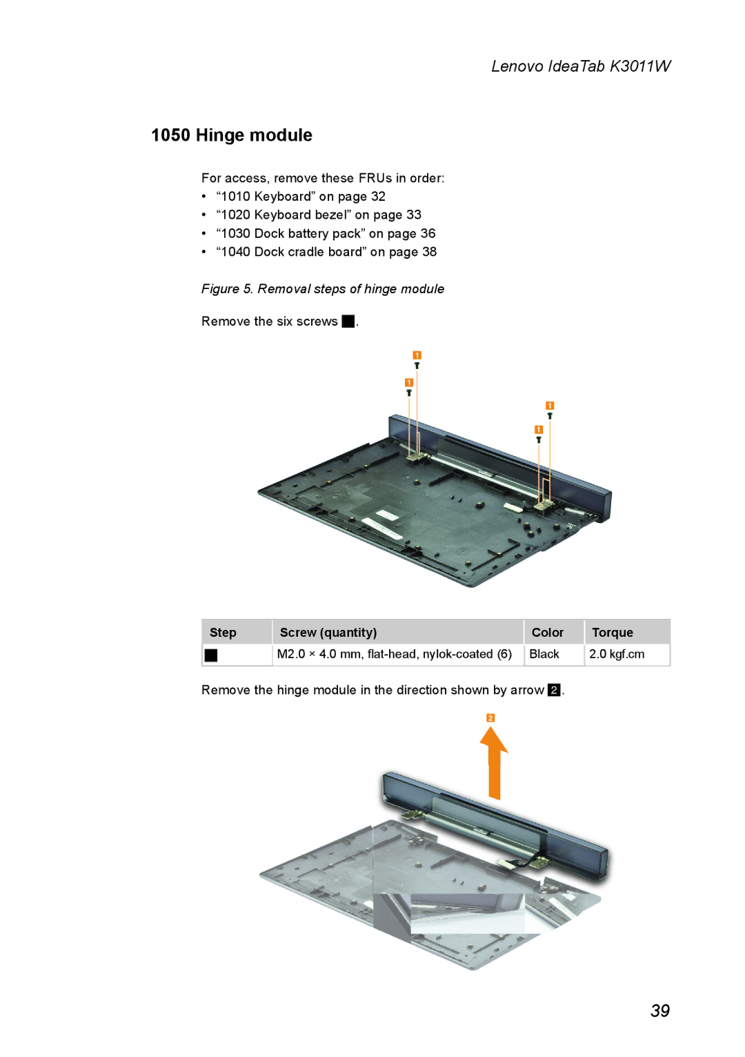 Lenovo K3011W manual Hinge module, Removal steps of hinge module 