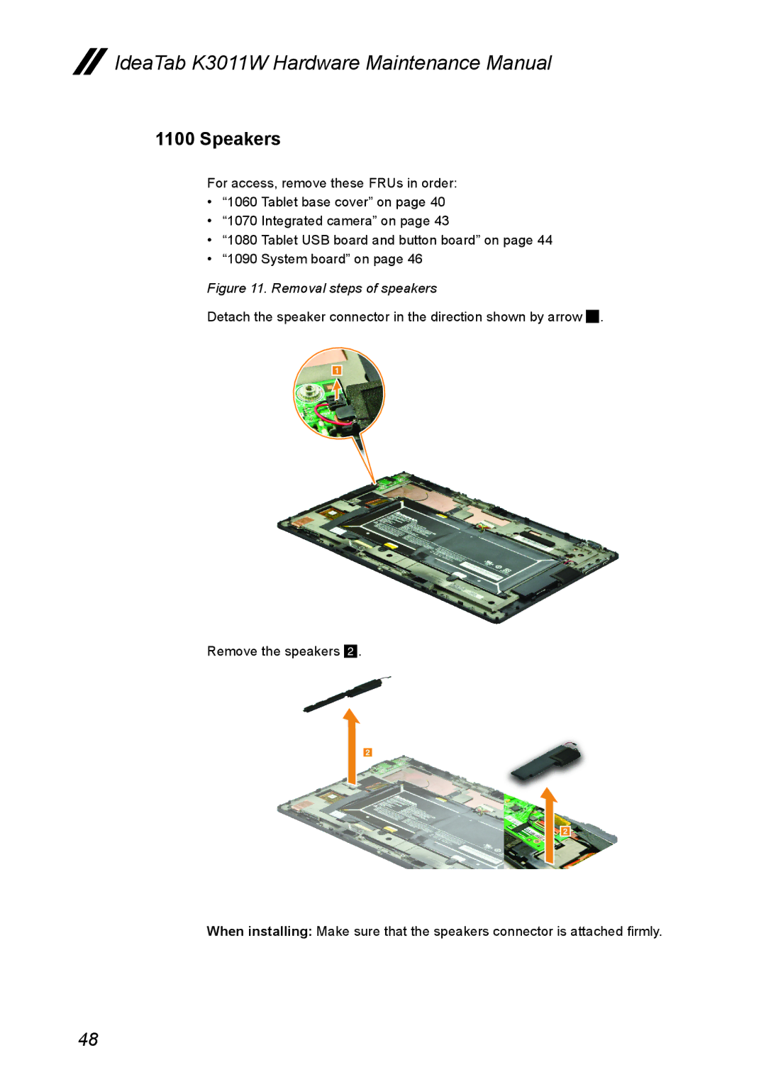 Lenovo K3011W manual Speakers, Removal steps of speakers 