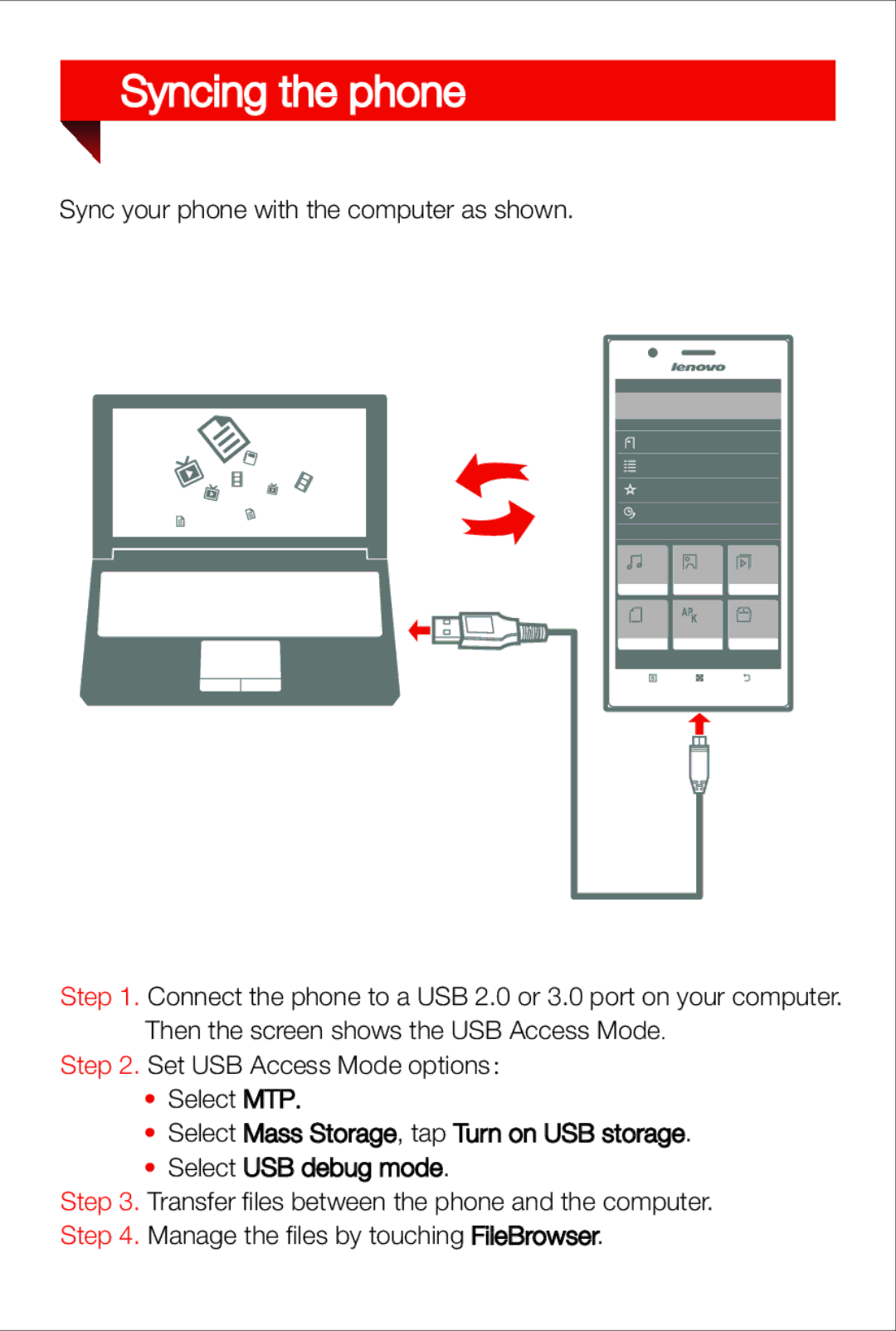 Lenovo K900 quick start Syncing the phone 