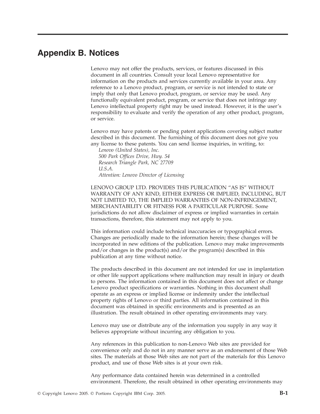 Lenovo L151 manual Appendix B. Notices 