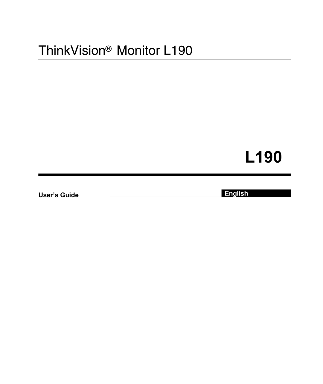 Lenovo manual ThinkVisionR Monitor L190, User’s Guide, English 