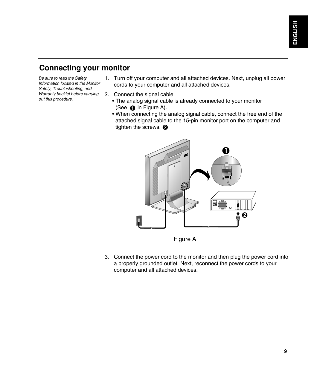Lenovo L190 manual Connecting your monitor, Figure A, English 