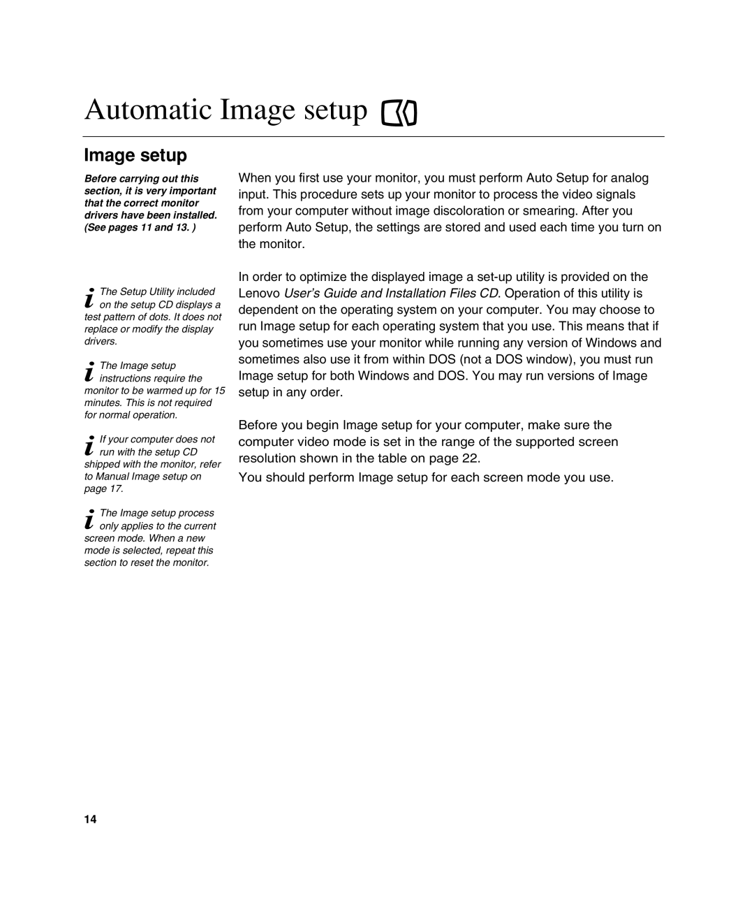 Lenovo L190 manual Automatic Image setup 