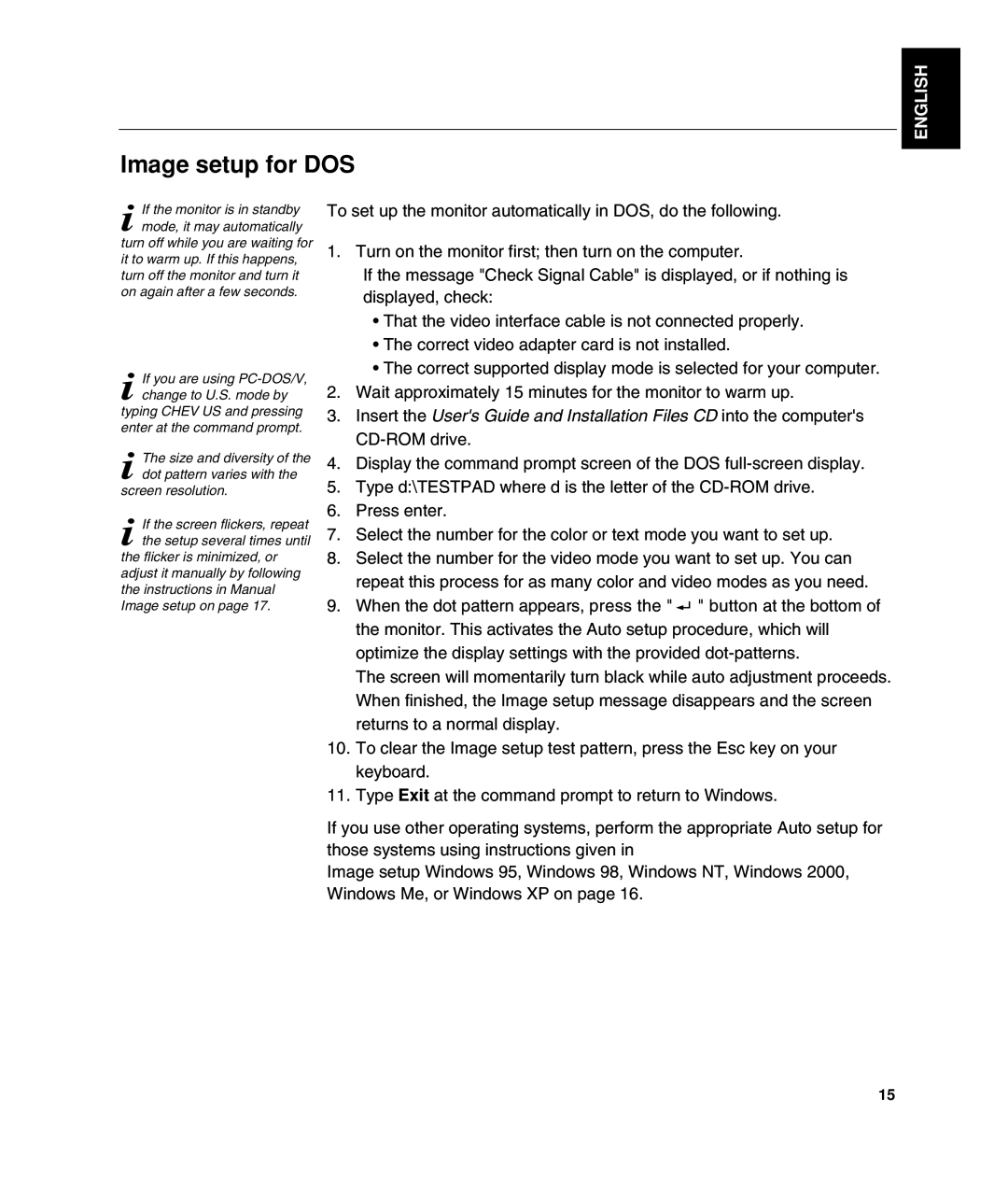 Lenovo L190 manual Image setup for DOS, English 