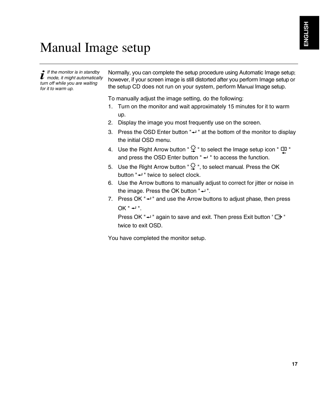 Lenovo L190 manual Manual Image setup, English 