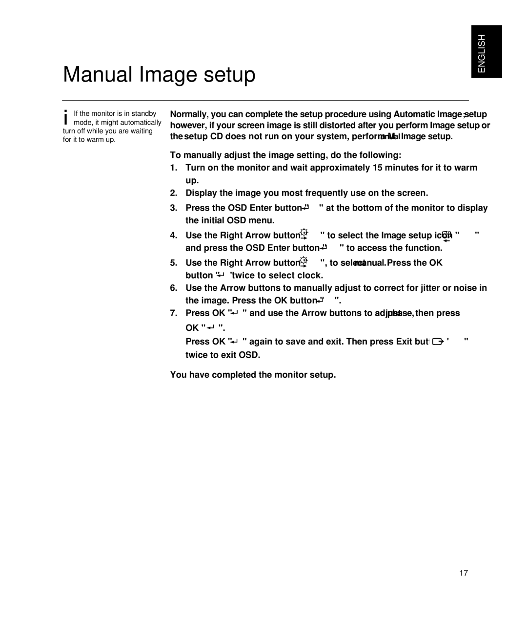 Lenovo L190 manual Manual Image setup 