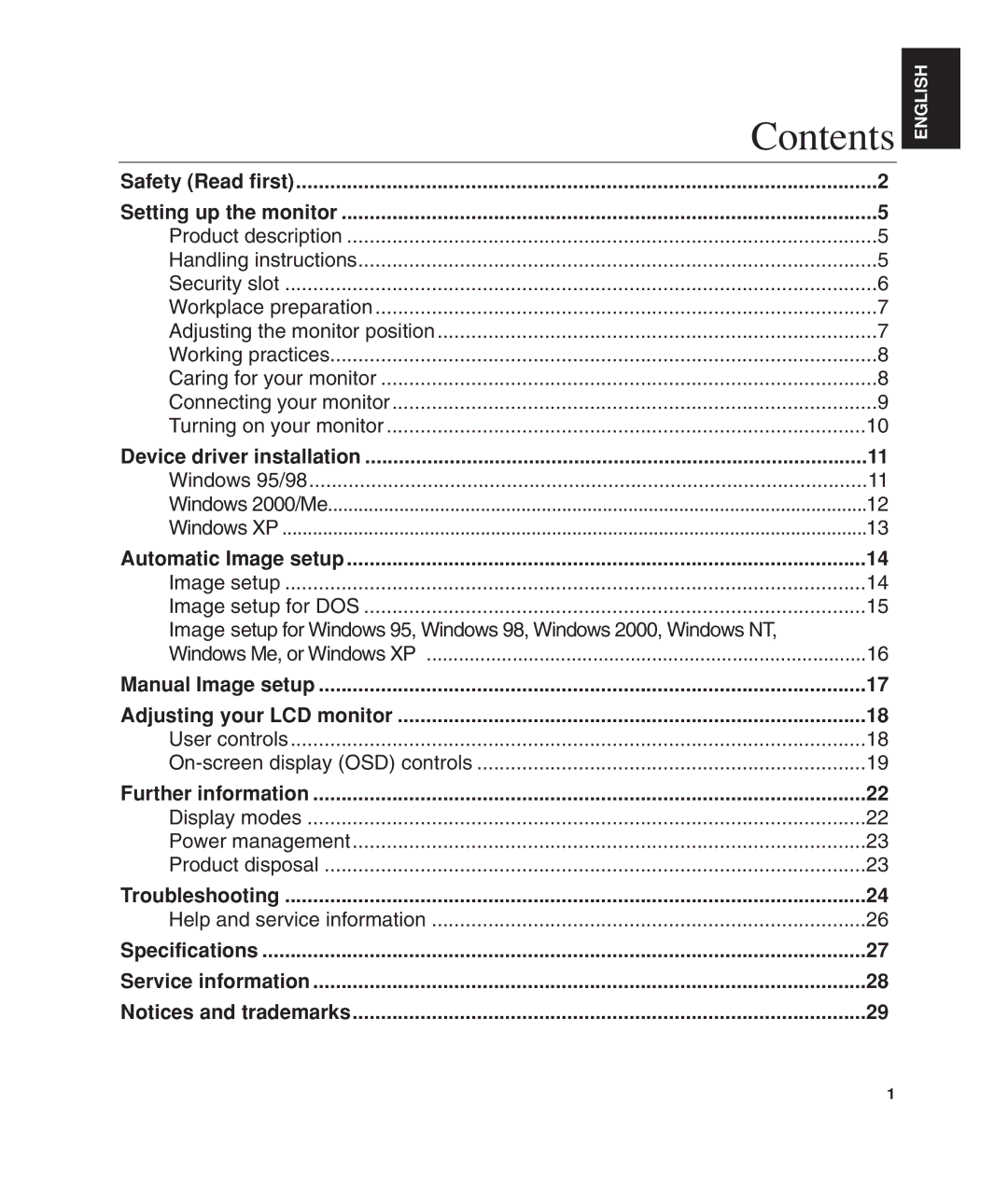 Lenovo L190 manual Contents 