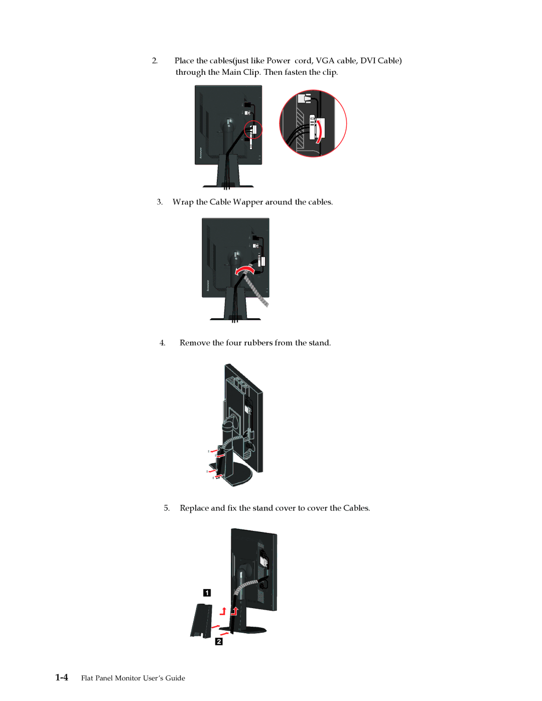 Lenovo L1900p, 4431HE1 manual Through the Main Clip. Then fasten the clip 