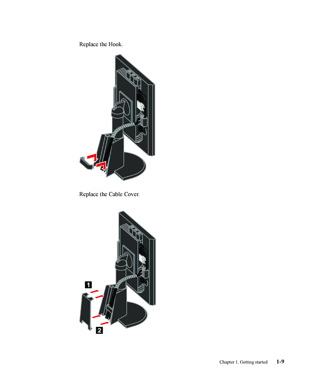 Lenovo L190x manual Replace the Hook Replace the Cable Cover 