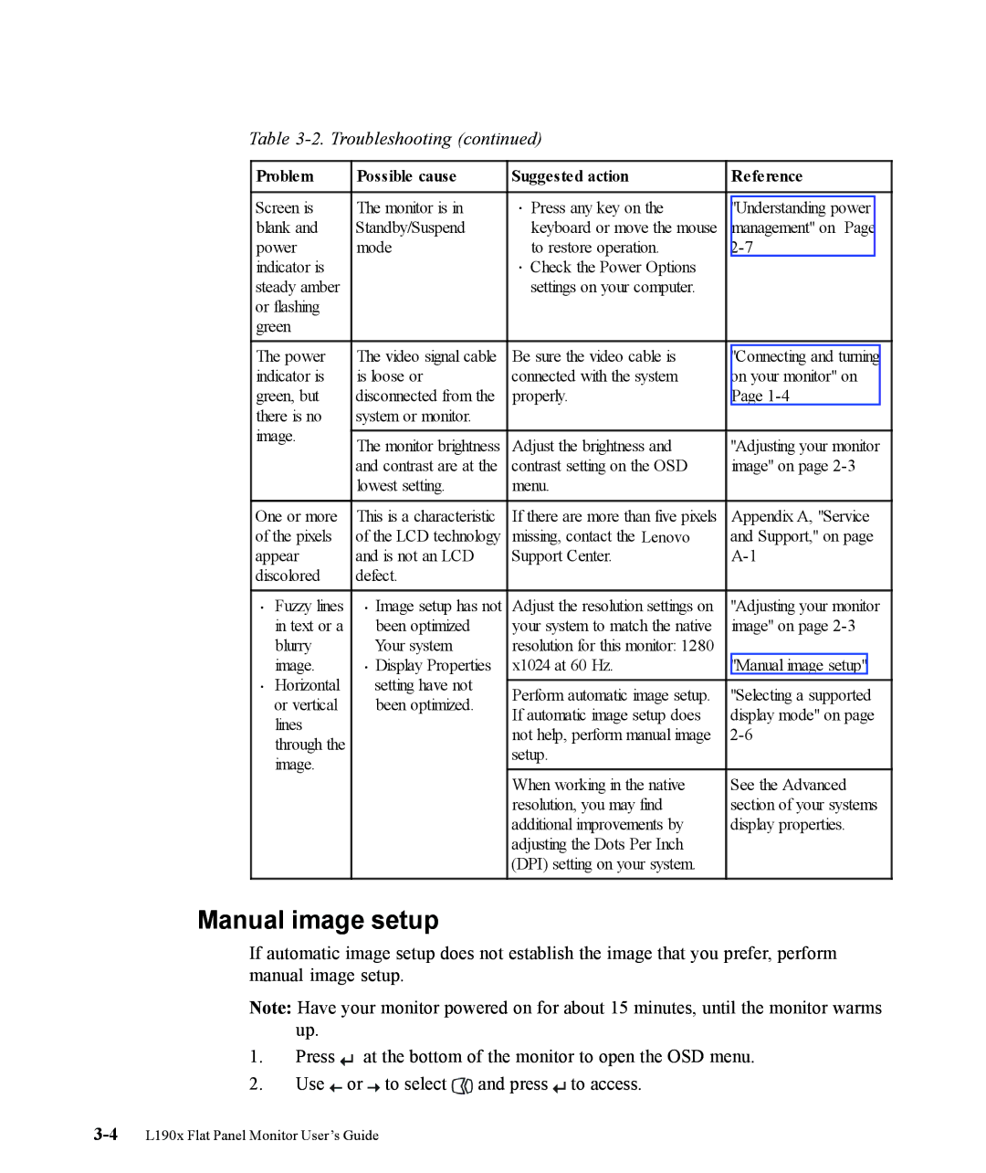 Lenovo L190x manual Manual image setup 