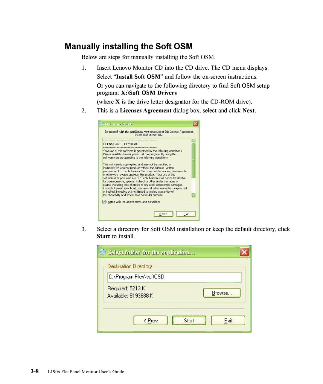 Lenovo L190x manual Manually installing the Soft OSM 