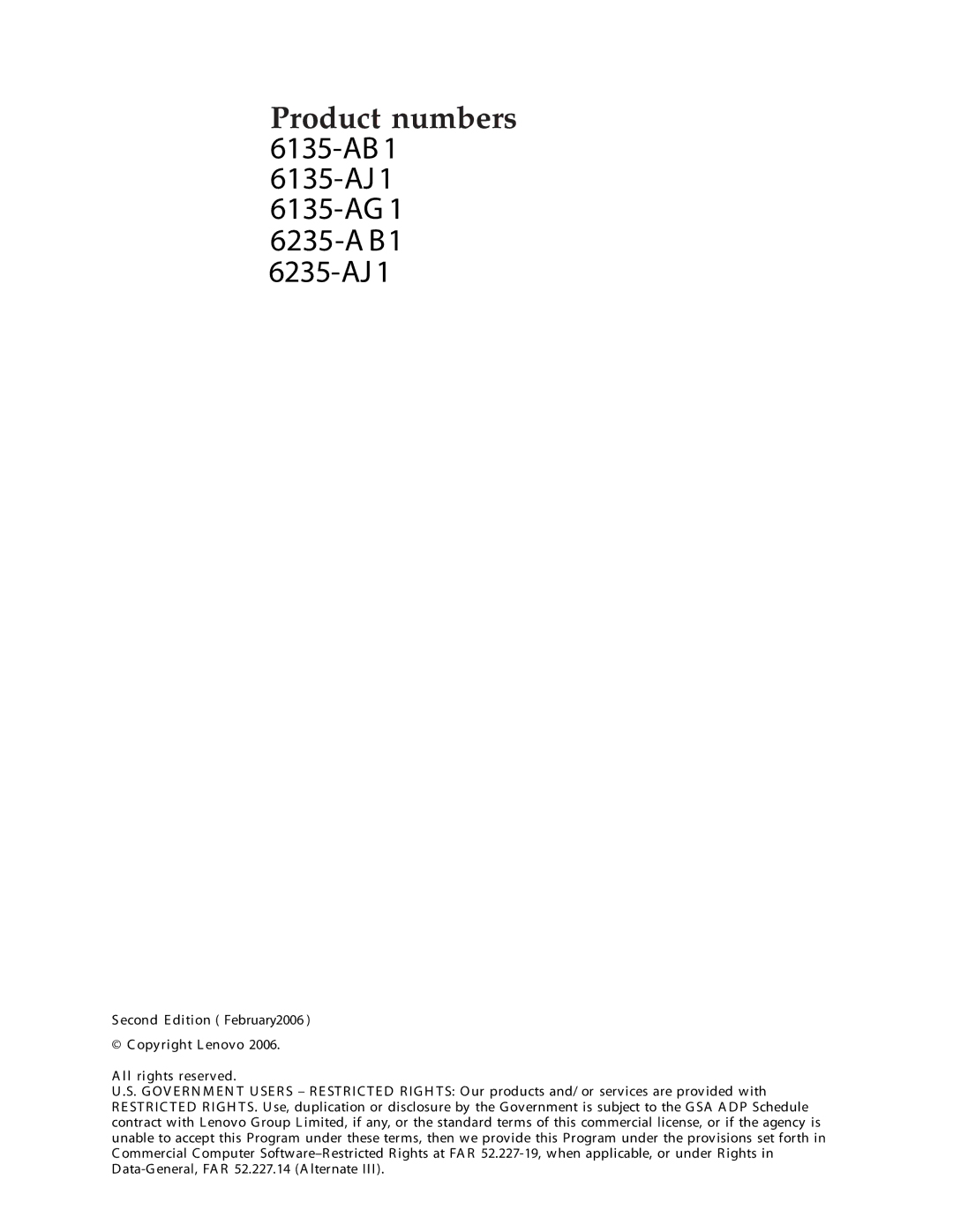 Lenovo L191 manual Product numbers 6135-AB 1 6135-AJ 