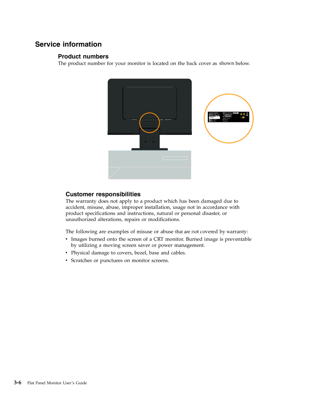 Lenovo 41A1751, L192, 6920-AJ1, 6920-AB1, 41A1758, 41A1759 Service information, Product numbers, Customer responsibilities 