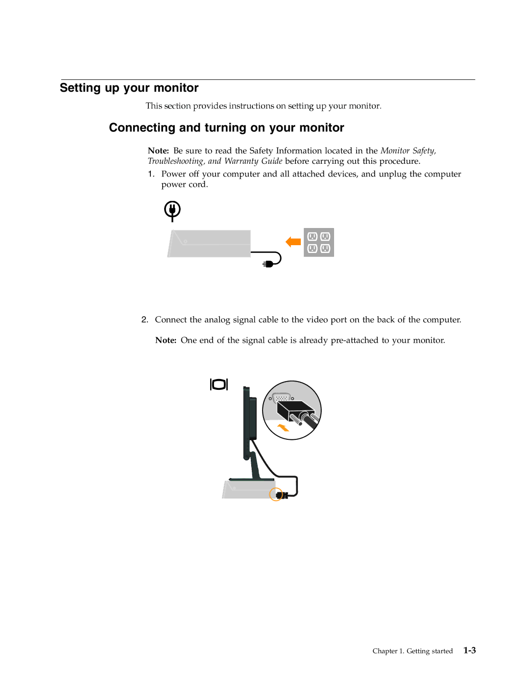 Lenovo 41A1753, L192, 6920-AJ1, 6920-AB1, 41A1758, 41A1759 Setting up your monitor, Connecting and turning on your monitor 