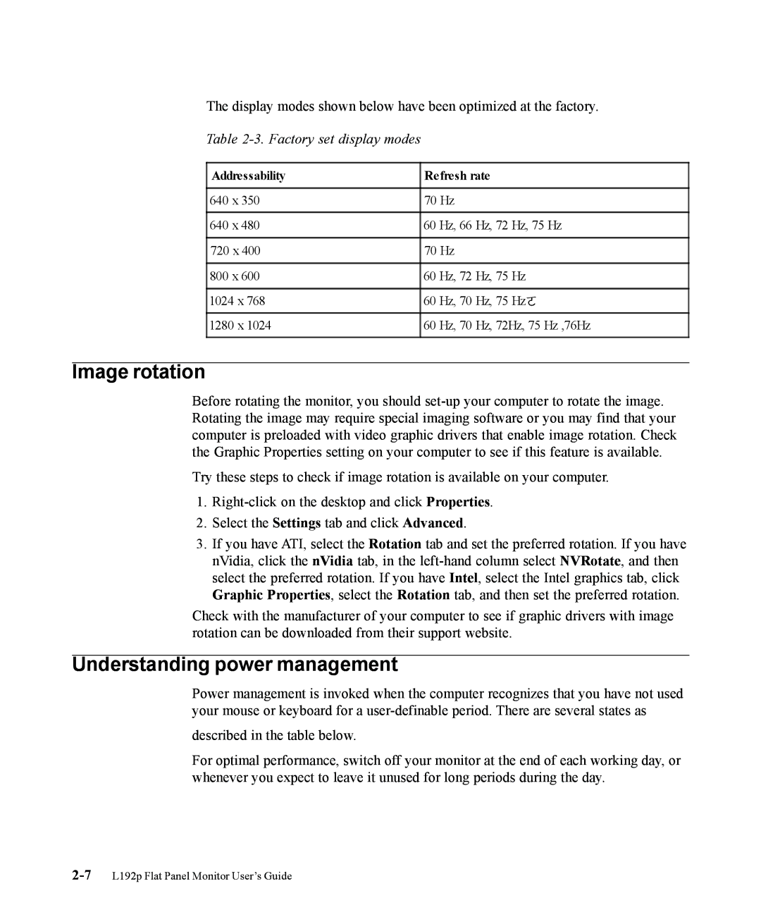 Lenovo L192P manual Image rotation, Understanding power management 