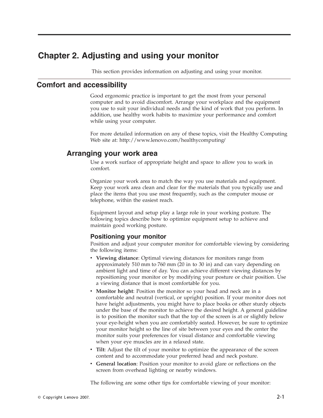 Lenovo L193 manual Adjusting and using your monitor, Comfort and accessibility, Arranging your work area 