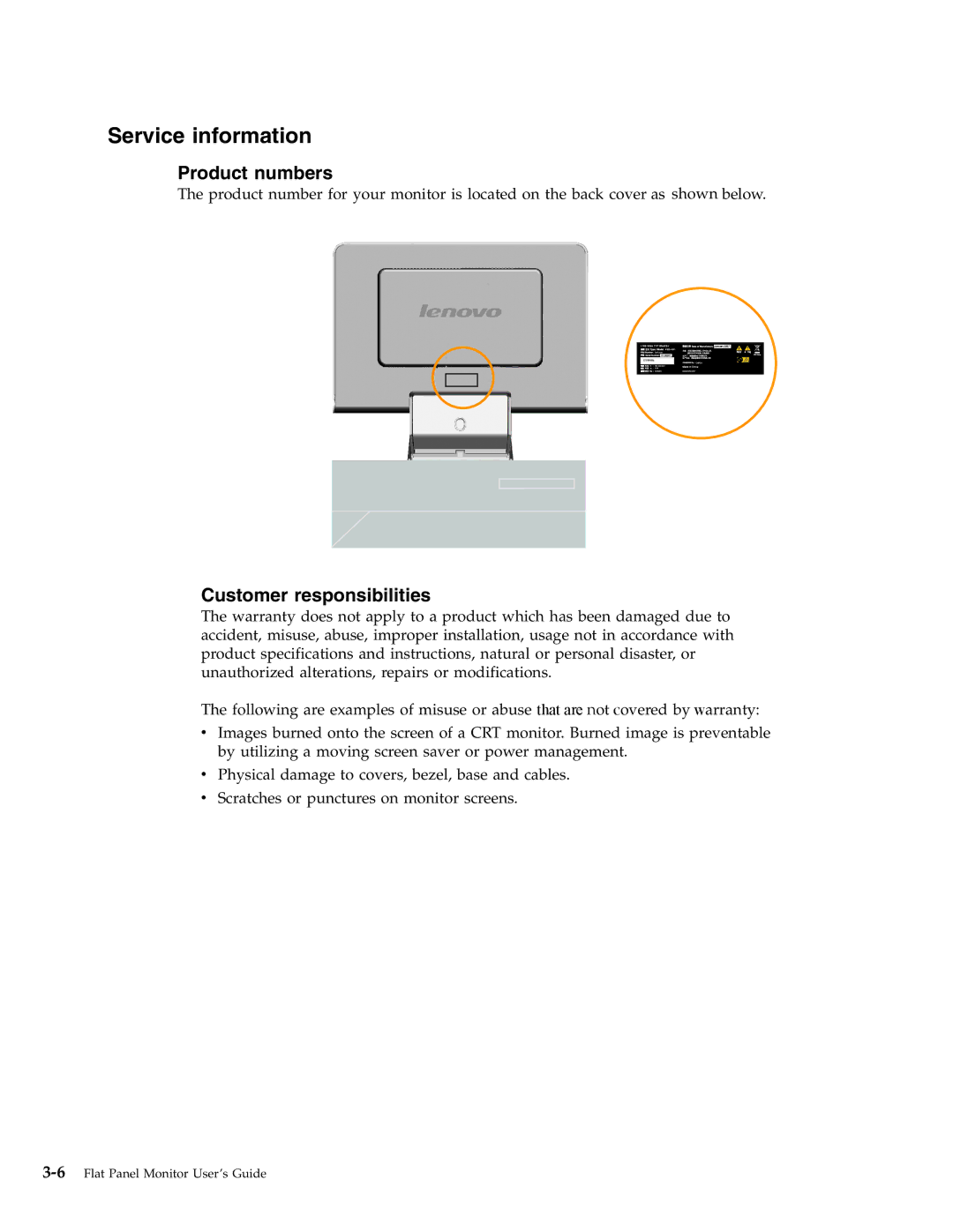 Lenovo L193 manual Service information, Product numbers 