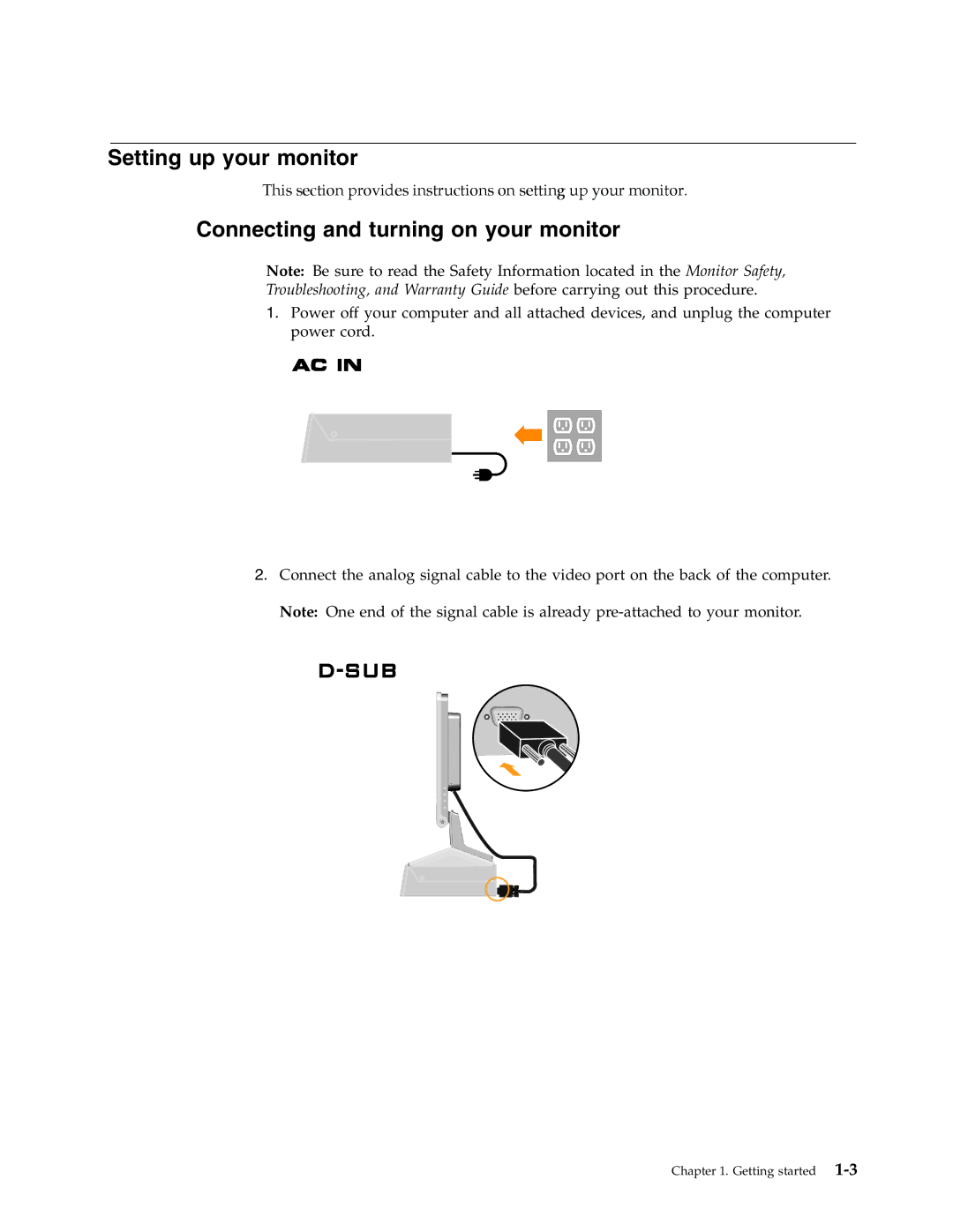 Lenovo L193 manual Setting up your monitor, Connecting and turning on your monitor 