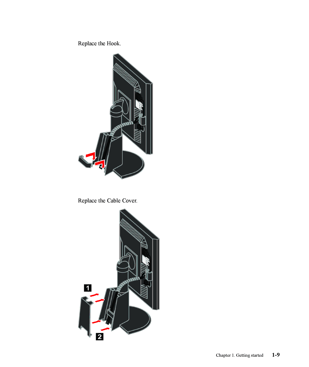 Lenovo L193p manual Replace the Hook Replace the Cable Cover 